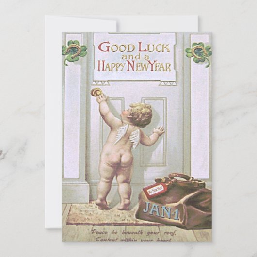 Baby New Year Cherub Angel Vierblättriges Kleeblat Einladung (Vorderseite)