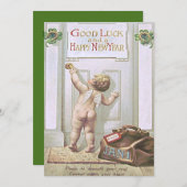 Baby New Year Cherub Angel Vierblättriges Kleeblat Einladung (Vorne/Hinten)