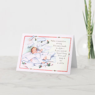 Baby New Year Holly Angel Cherub Feiertagskarte