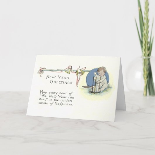 Baby New Year Hourglass Bell Feiertagskarte (Vorderseite)