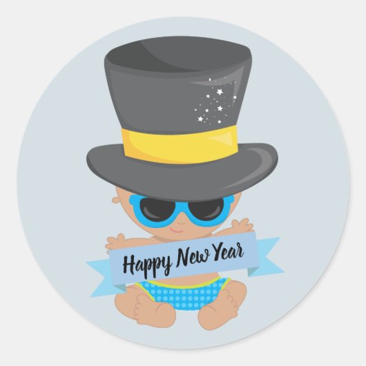 Baby New Year mit Banner Runder Aufkleber (Vorderseite)