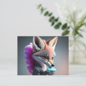 Baby, niedlich, Cartoon grauer Fuchs essen Baumwol Postkarte (Stehend Vorderseite)