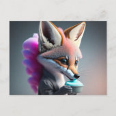 Baby, niedlich, Cartoon grauer Fuchs essen Baumwol Postkarte (Vorderseite)