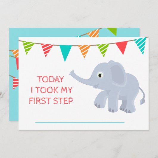 Baby Niedlich Monthly Growth Blue Elephant Einladung (Vorne/Hinten)