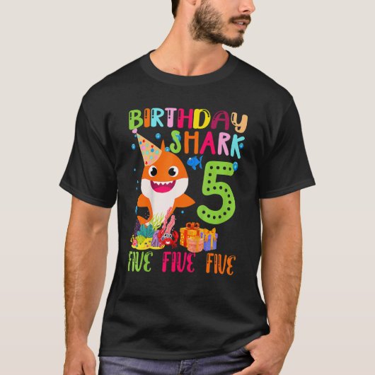 Baby Niedlich Shark 5th Birthday Boy Girl 5 Jahre  T-Shirt (Vorderseite)