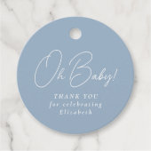 Baby niedliche, blaue Gingham Babydusche Geschenkanhänger (Vorderseite)