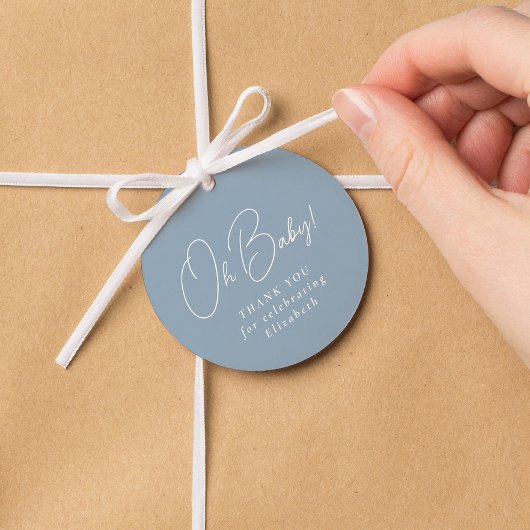 Baby niedliche, blaue Gingham Babydusche Geschenkanhänger