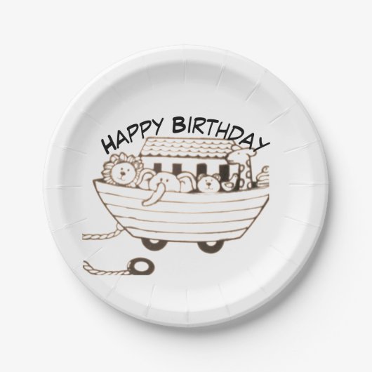 Baby Noah Ark with curved Happy Birthday design Pappteller (Vorderseite)
