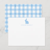 Baby Note Card, Light Blue Bunny Gingham Flat Mitteilungskarte (Vorne/Hinten)