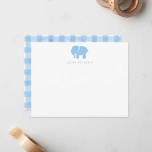 Baby-Notizkarte, Hellblauer Elefant Gingham Flach Mitteilungskarte