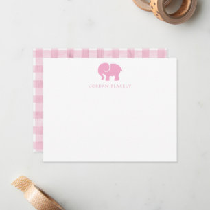 Baby-Notizkarte, Hellrosa Elefant Gingham Flach Mitteilungskarte