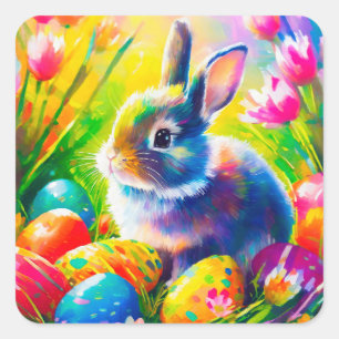 Baby Oaster Bunny Painting-91451 Quadratischer Aufkleber
