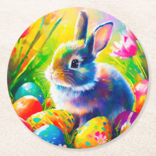 Baby Oaster Bunny Painting-91451 Runder Pappuntersetzer