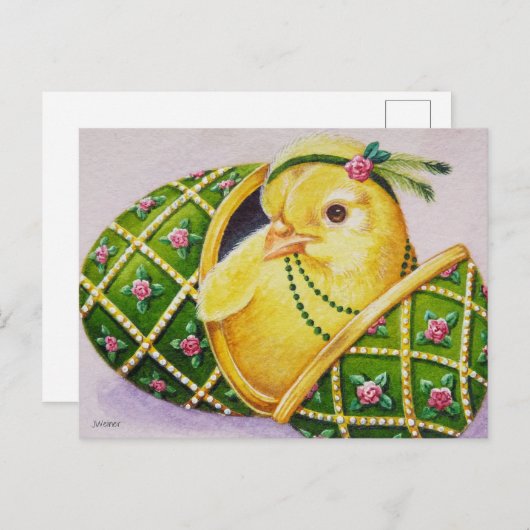 Baby Oaster Flapper Kick Grünes Ei Wasserfarbe Kun Postkarte (Vorne/Hinten)