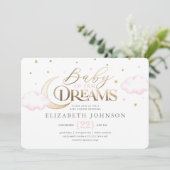 Baby of our Dreams Moon and Stars Pink Baby Shower Einladung (Stehend Vorderseite)