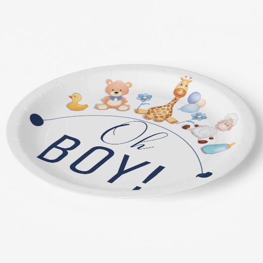 Baby Oh Junge Cartoon Tiere Design Pappteller (Schrägansicht)
