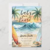 baby on board beach coast surfboard baby shower einladung (Vorderseite)