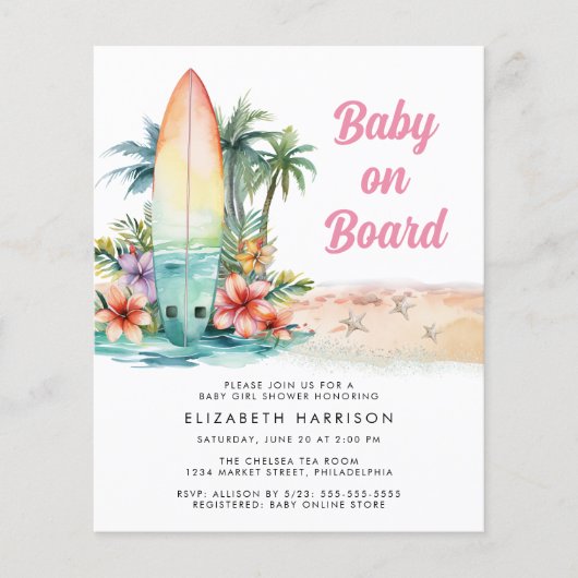 Baby on board Beach Surf Kinderdusche einladen (Vorderseite)