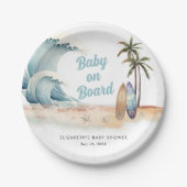 Baby on board Beach Surfing Baby Dusche Pappteller (Vorderseite)