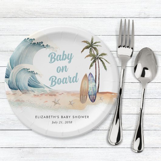 Baby on board Beach Surfing Baby Dusche Pappteller