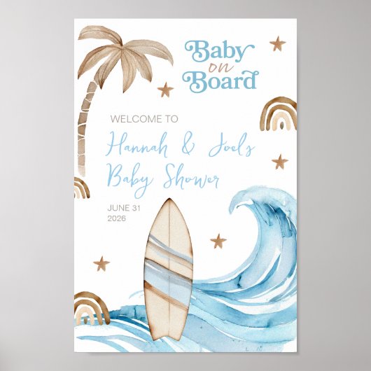 Baby on Board Blue Boy Baby Shower Welcome Sign Poster (Vorne)