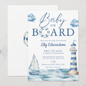 Baby On Board Blue Nautical Baby Shower Einladung (Vorne/Hinten)