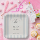 Baby On Board Elegant Blue Sailboat Baby Shower Pappteller (Party)