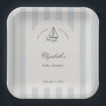 Baby On Board Elegant Blue Sailboat Baby Shower Pappteller<br><div class="desc">Featuring soft blue stripes in the background and a delicate hand-drawn sailboat at the top, this design exudes charm and sophistication. Perfect for celebrating the arrival of a sweet baby boy, it combines nautical whimsy with elegant touches to create a timeless, memorable invite. Please get in touch with us for...</div>