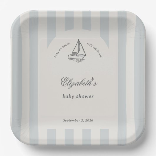 Baby On Board Elegant Blue Sailboat Baby Shower Pappteller (Vorderseite)