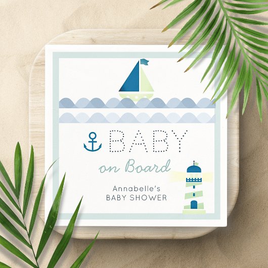 Baby on Board Nautical Blue Boy Baby Shower Serviette