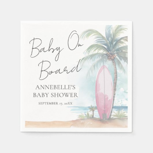 Baby On Board Pink Beach Baby Shower Serviette (Vorderseite)