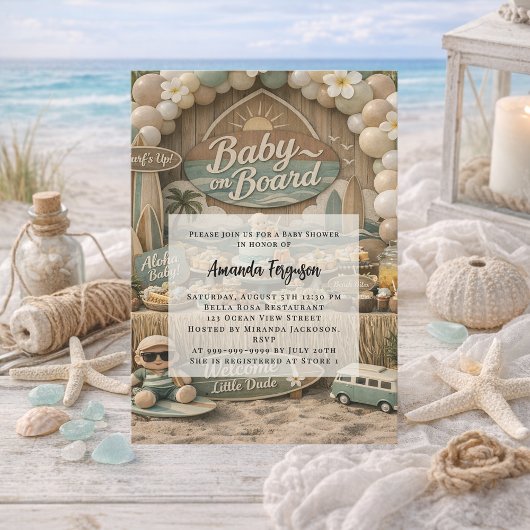 Baby on Board retro beach Baby Shower Einladung
