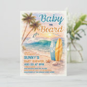 Baby on Board Retro Surf Beach Baby Shower Einladung (Stehend Vorderseite)