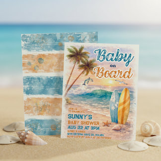 Baby on Board Retro Surf Beach Baby Shower Einladung