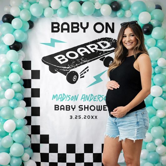 Baby on Board Skateboard Baby Shower Backdrop  Wandteppich