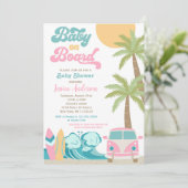 Baby on board Surf Baby Shower Invitations Girl Einladung (Stehend Vorderseite)