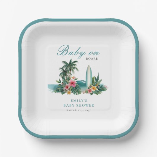 Baby On Board Surf Beach Baby Shower Pappteller (Vorderseite)