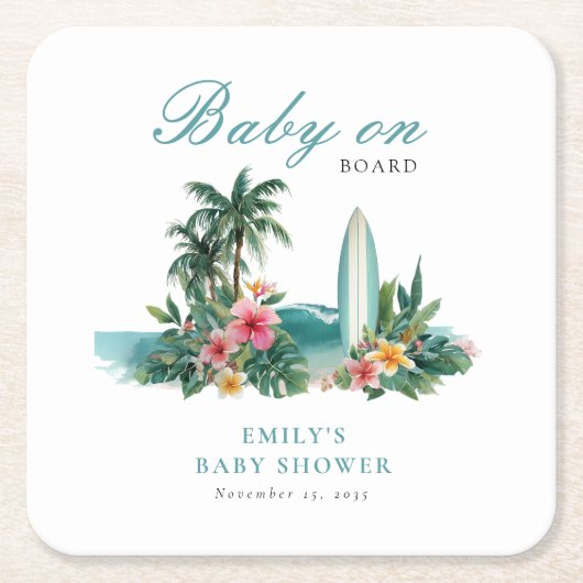Baby On Board Surf Beach Baby Shower Rechteckiger Pappuntersetzer (Vorderseite)