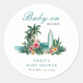 Baby On Board Surf Beach Baby Shower Runder Aufkleber