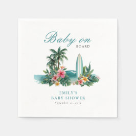 Baby On Board Surf Beach Baby Shower Serviette