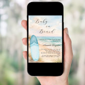 Baby on Board surfboard blue boy beach Baby Shower Einladung