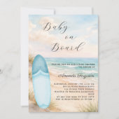 Baby on Board surfboard blue boy beach Baby Shower Einladung (Vorderseite)