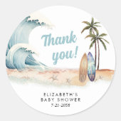 Baby on Board Surfing Beach Baby Dusche Vielen Dan Runder Aufkleber (Vorderseite)
