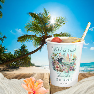 Baby on Board Tropical Surfing Floral Baby Shower Pappbecher