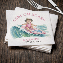 Baby on Board Watercolor Surfing Girl Baby Shower Serviette