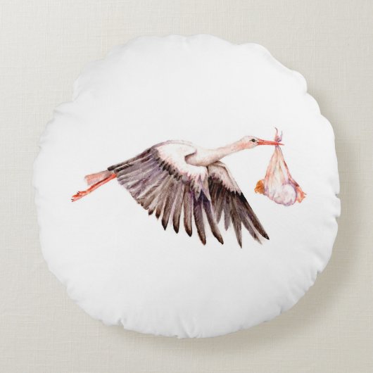 Baby on Stork Rundes Kissen (Vorderseite)