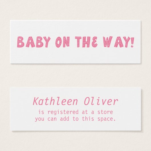 Baby on Way Dotted Pink Gift Registrierungskarte (Vorne & Hinten)