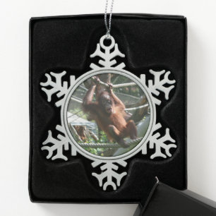 Baby Orangutan - Hang da drin Schneeflocken Zinn-Ornament