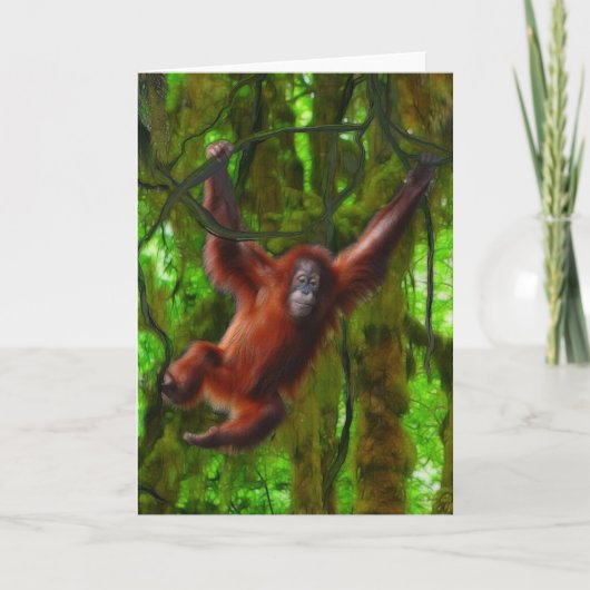 Baby Orangutan & Rainforest Primat Kunstgift Dankeskarte (Vorderseite)