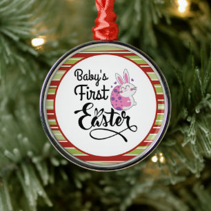Baby-Osterhase und -Ei zum ersten Mal Ornament Aus Metall